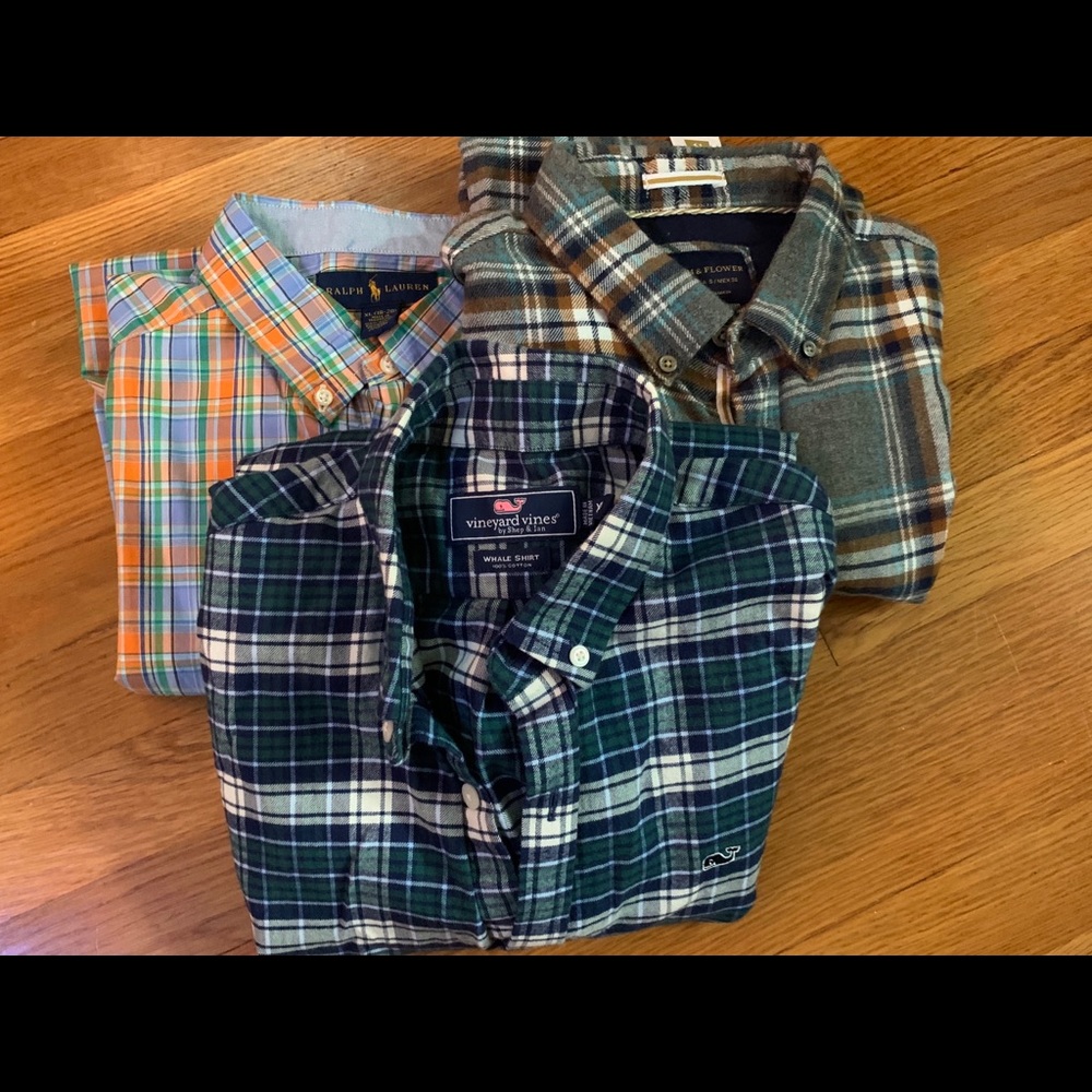 Lot of 3 boys (2 boys XL, 1 men’s sm) plaid shirts